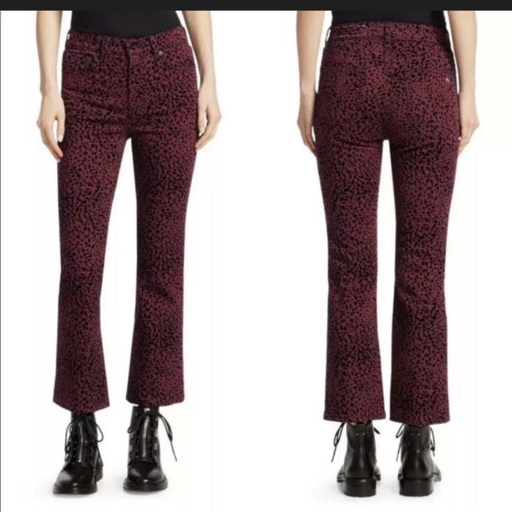 NWT Rag & Bone Hana high waisted jeans in burgundy cheetah 28